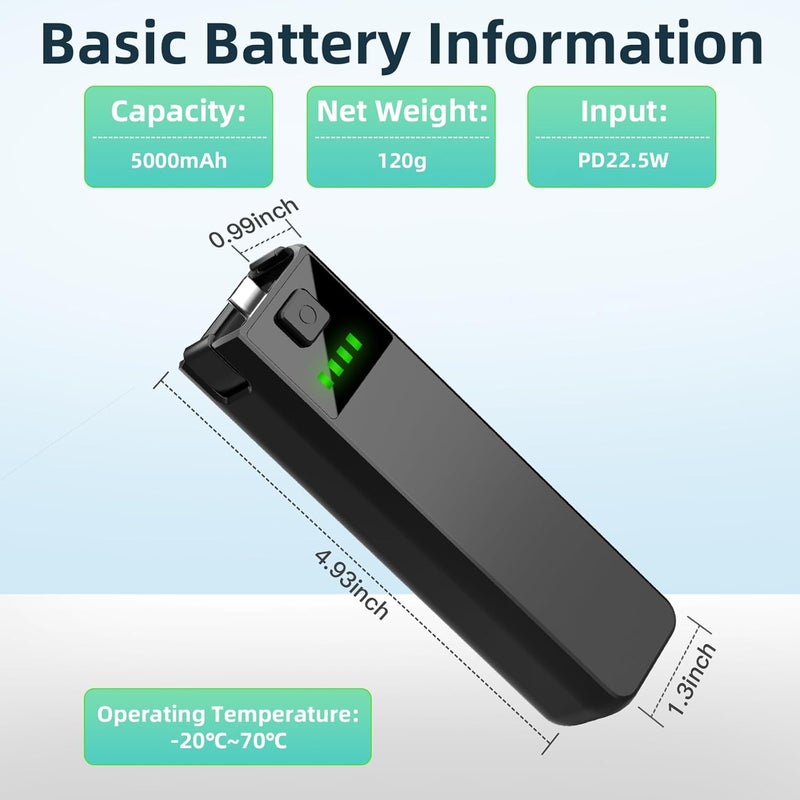 ADDPOWER Battery Handle Compatible with DJI osmo Pocket 3, Portable osmo Pocket 3 Battery Handle, Built-in 5000mAh Battery, Reserved 1/4” Thread, 22.5W Fast Charging (1pcs) - Image 5